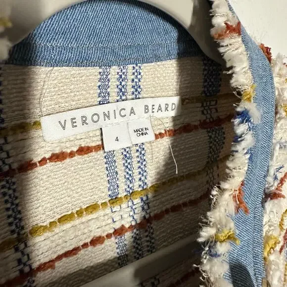 Veronica Beard Women's Nilaja Jacket Multicolor Size 4 Plaid Tweed Denim Trim - Picture 6 of 15